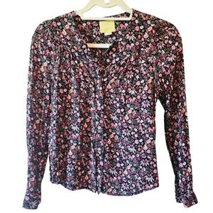 Maeve Anthropologie Floral Button Down Blouse XXS Long Sleeve Rayon Multi Color